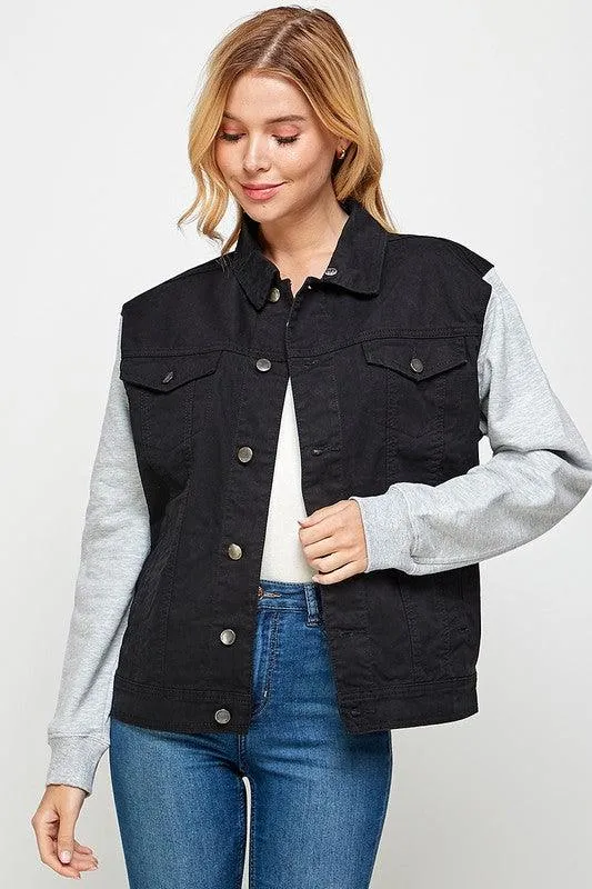 Women's Denim Jacket with Fleece Hoodie