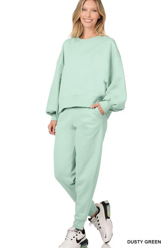 Zenana Balloon Sleeve Sweatshirt & Sweatpants Set