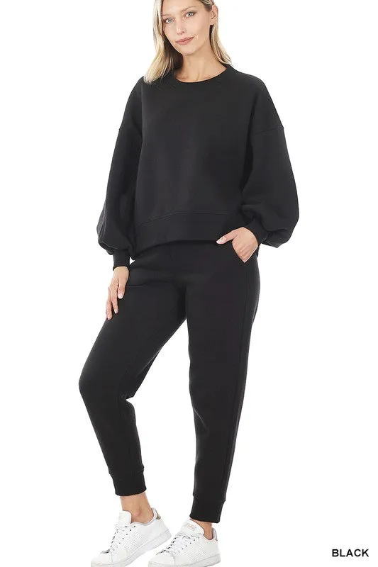 Zenana Balloon Sleeve Sweatshirt & Sweatpants Set