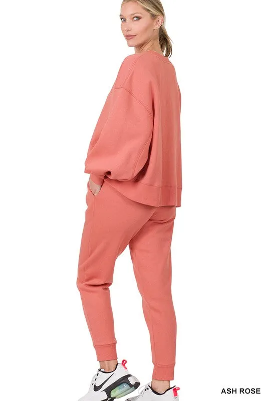 Zenana Balloon Sleeve Sweatshirt & Sweatpants Set